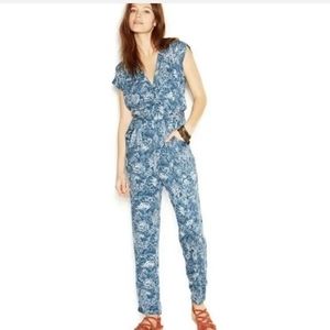 Free People Universal Surplice Blue Paisley Jumpsuit Size XS